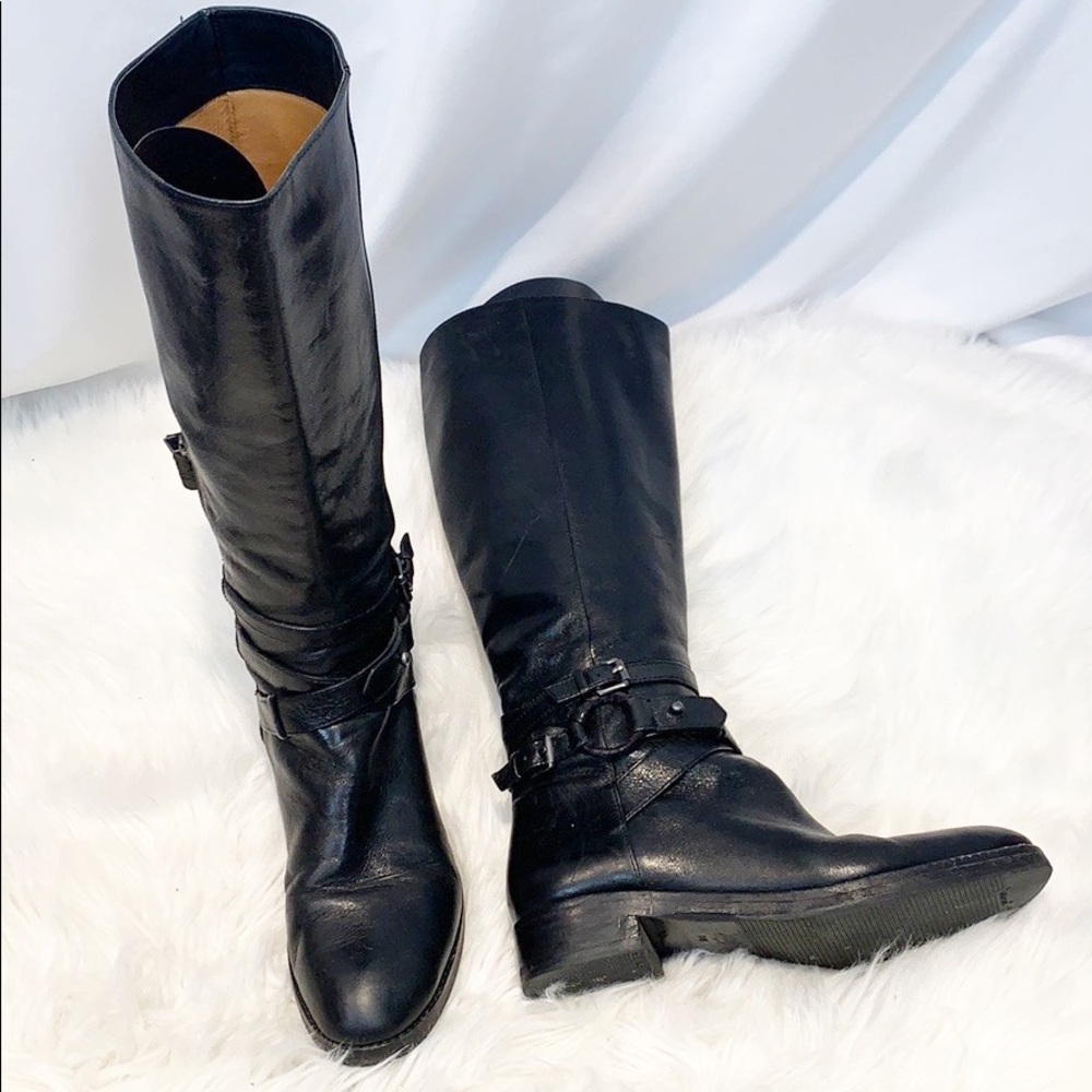 Via Spiga Gabrielle Black Knee Boots Buckle Detail size 7 - Picture 8 of 16